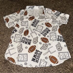 Ladies XL White and Brown Button Down Shirt with Football Motifs